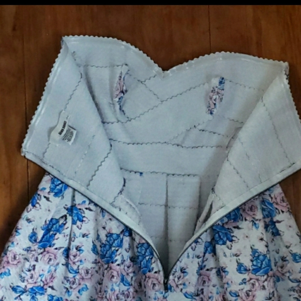 HOCO! Sans Souci White Floral Tea Party Cupcake Dress L StraplessSans Souci HOCO - Picture 12 of 16
